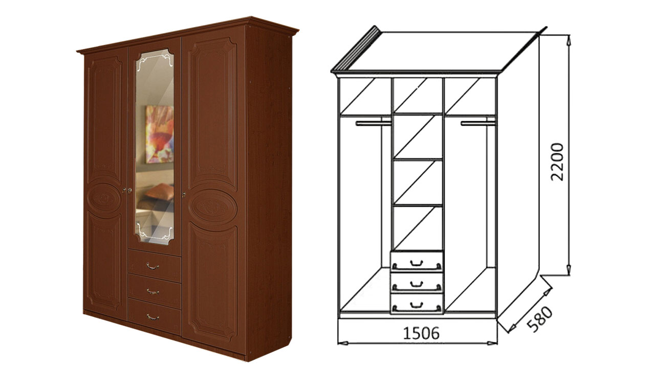 Шкаф 3-х створчатый с ящиками "Ивушка 5" от магазина мебели МегаХод.РФ