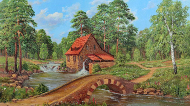 Репродукция "Домик с водяной мельницей у реки" Репродукция "Домик с водяной мельницей у реки"